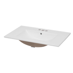English Elm 30" Vintage Bathroom Vanity with Ceramic Sink — Wall-Mount MDF & Solid Wood Cabinet, Storage, Sleek Finish White N710P214100K