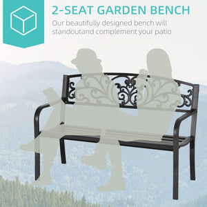 English Elm Outsunny 50" Elegant Metal Garden Bench With Floral-Scroll Backrest For Patios, Yards & Parks W2225P217571-GIGA