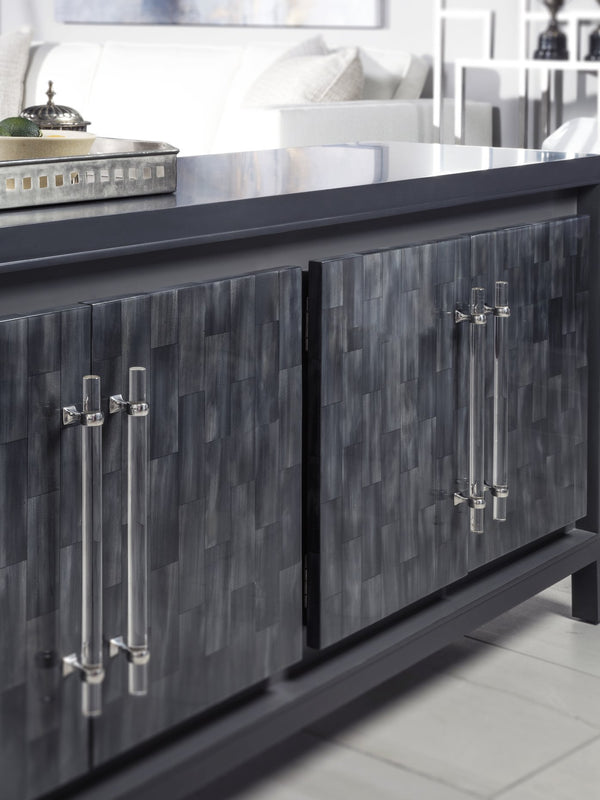 Lexington Artistica Home Elation Gray Media Console - Hand-painted Faux Horn Design With Adjustable Shelves & Unique Finishes Gray Wood 2268-907