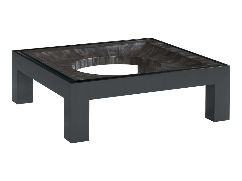 Lexington Artistica Home Elation Gray Square Cocktail Table - Hand-painted Faux Horn Design With Beveled Glass Top Elegance Gray Wood 2268-947