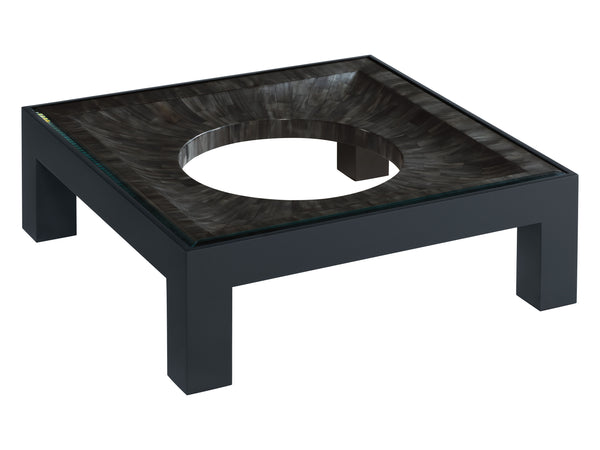 Lexington Artistica Home Elation Gray Square Cocktail Table - Hand-painted Faux Horn Design With Beveled Glass Top Elegance Gray Wood 2268-947
