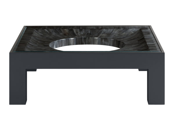 Lexington Artistica Home Elation Gray Square Cocktail Table - Hand-painted Faux Horn Design With Beveled Glass Top Elegance Gray Wood 2268-947
