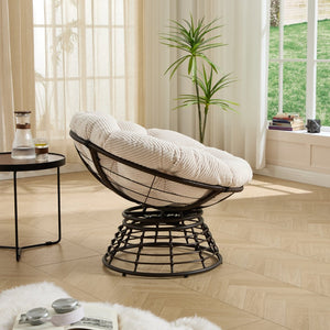 English Elm Comfortable Wicker Papasan Swivel Chair Rattan Frame with Plush Corduroy Cushion W640P443555