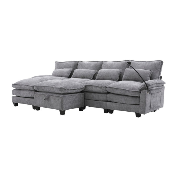 English Elm United U-Shaped Sectional Sofa 106" Cloud Couch - Comfy Chenille, Storage Ottoman, Usb Ports & Pillows W1568S00232-GIGA