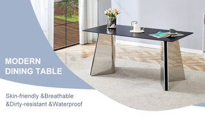 English Elm 63"x31.5x30" Marble Slab Rectangular Dining Table with Sculptural Butterfly Stainless Legs Black,Silver W1151S04576