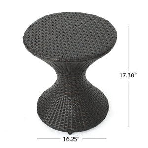 English Elm Outdoor Wicker Hourglass Side Table Sculptural Rattan Weave Patio Accent N773P362081B