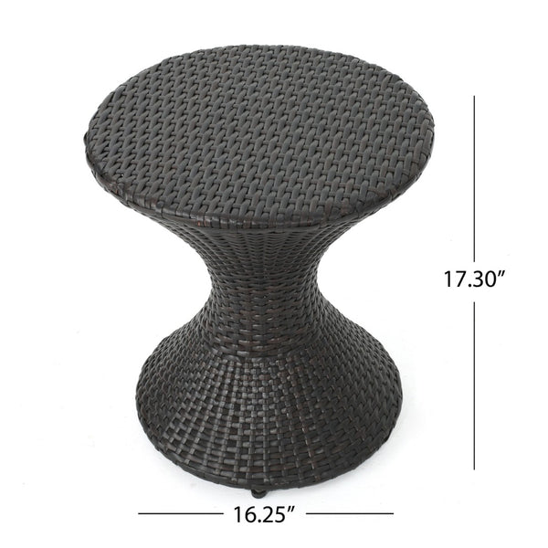 English Elm Outdoor Wicker Hourglass Side Table Sculptural Rattan Weave Patio Accent N773P362081B