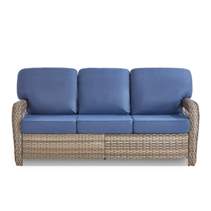 English Elm 75.2" Outdoor Pe Rattan Patio Sofa with T-back Cushions and Thick Foam Support T3773P418417