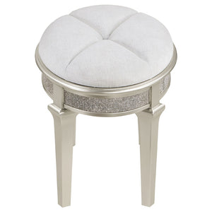 English Elm Colwood Ivory Chenille Oval Vanity Stool with Crystal Trim and Silver Oak Tapered Legs B062P441148