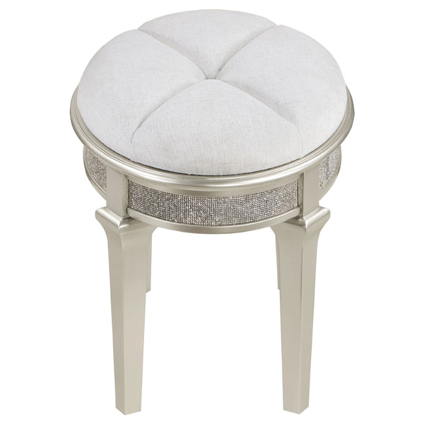 English Elm Colwood Ivory Chenille Oval Vanity Stool with Crystal Trim and Silver Oak Tapered Legs B062P441148