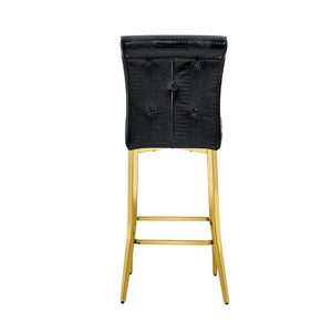 English Elm A Set of 2 Glam Faux Alligator Pvc Barstools with Crystal Buckle Detail Black W1512P491559