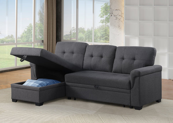 English Elm Convertible L-shaped Sectional Sofa with Hidden Storage and Linen Fabric Sleeper B102S00099