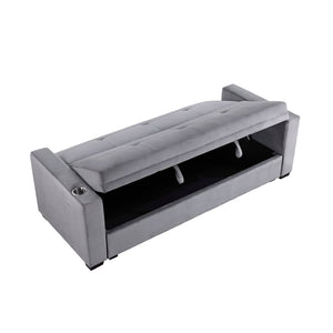 English Elm Modern Velvet Tufted Sleeper Sofa with Storage Cup Holders and Usb Charging Ports B011P256229