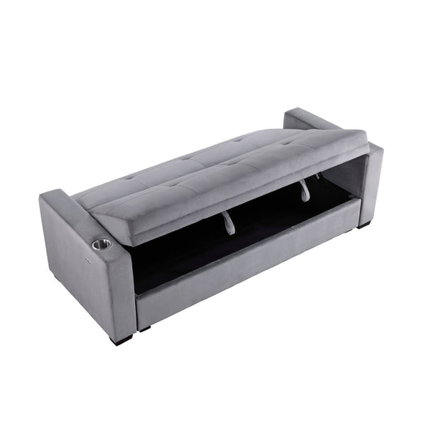 English Elm Modern Velvet Tufted Sleeper Sofa with Storage Cup Holders and Usb Charging Ports B011P256229