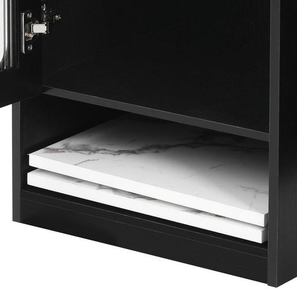 English Elm K&K Modern Extendable 59.5" Kitchen Island with Double-Sided Storage, Power Outlet & Casters Black N707S000017B