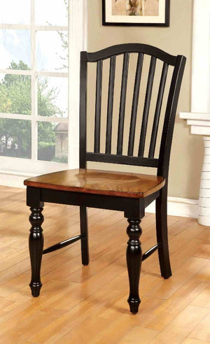 English Elm Simple Wooden Dining Chairs Set of 2 Antique Oak Finish Turned Black Legs Country Warm B011P491067