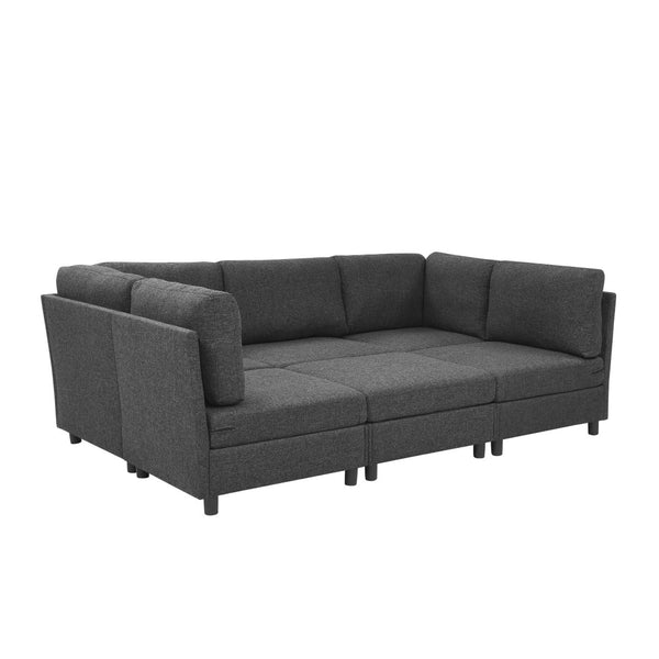 English Elm Modern Foil Fabric Modular Sectional Sofa Reconfigurable Living Room Seating Dark Gray W5568S00049