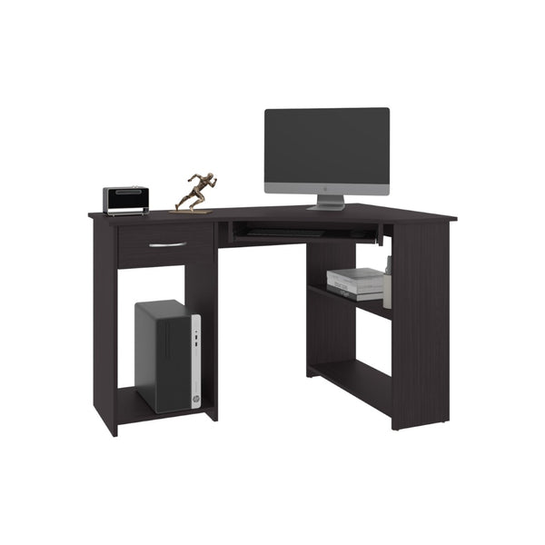 English Elm Sturgeon L-shaped Corner Desk with Drawers Shelves Melamine Wengue Home Office B097P407603