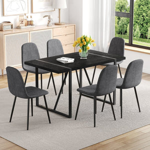 English Elm Table and Chair Set Round Tempered Glass Top with X Base and Four Pu Leather Seats Black,Dark Gray W1151S04381