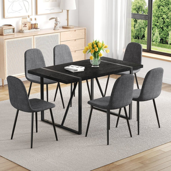 English Elm Table and Chair Set Round Tempered Glass Top with X Base and Four Pu Leather Seats Black,Dark Gray W1151S04381