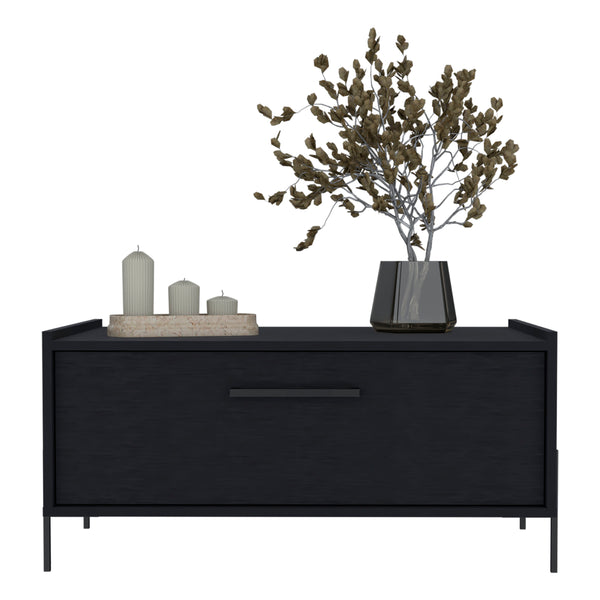 English Elm Coffee Modern engineered wood coffee table with one shelf, sturdy legs, compact storage solution, eco-friendly compliant Black 33.46 L x 23.62 W x 2.76 H B097P250877