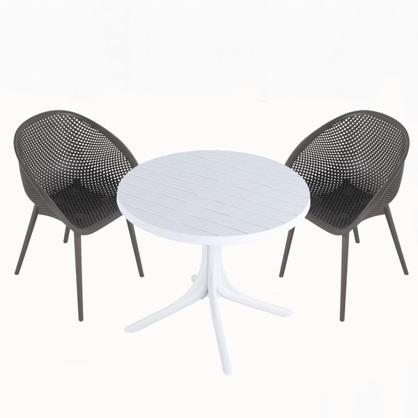 English Elm Summer Outdoor Bistro Set Uv Resistant Polypropylene Slatted Chairs and Round Patio Table Warm Grey,White W3450S00018