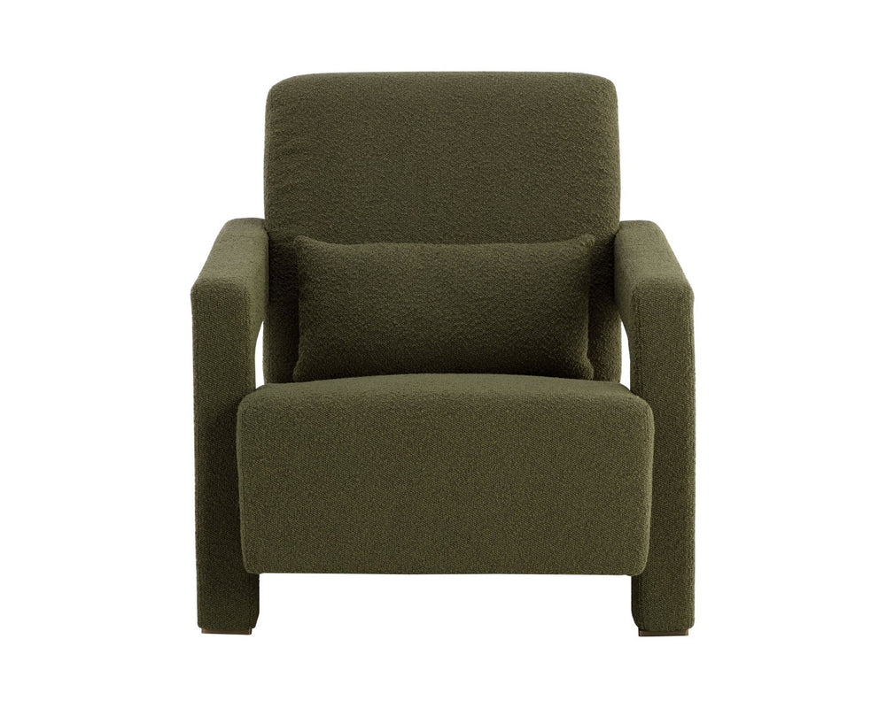 Sunpan FORESTER Lounge Chair - Sculptural Copenhagen Olive Design with Plush Comfort & Antique Gold Base 110380