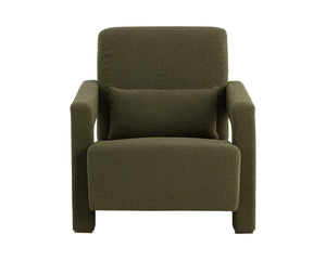 Sunpan FORESTER Lounge Chair - Sculptural Copenhagen Olive Design with Plush Comfort & Antique Gold Base 110380