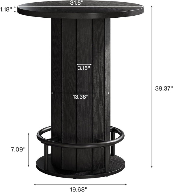 English Elm Stylish Round Coffee Table with Engineered Wood Top and Open Metal Base for Living Rooms Black T3971P452852