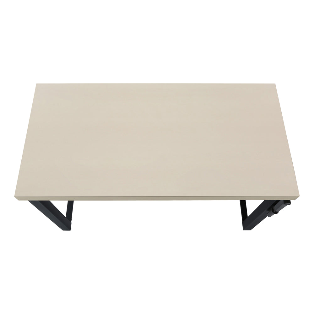 English Elm Computer Desk - Adjustable Height Standing Workstation, Modern Beige Laminate & Black Metal Frame B2710P219894