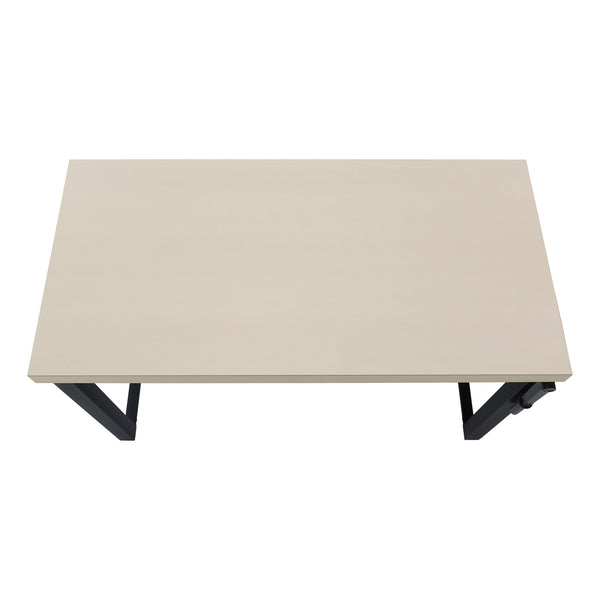 English Elm Computer Desk - Adjustable Height Standing Workstation, Modern Beige Laminate & Black Metal Frame B2710P219894