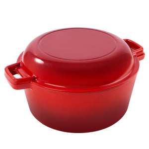 English Elm Enamel Cast Iron Dutch Oven 6QT with 2QT Lid — Versatile 2-in-1 Stew Pot and Frying Pan Set for Home Cooking Red T3950P391585