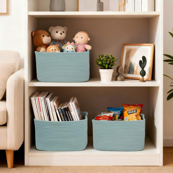 English Elm Cotton Rope Woven Storage Baskets Handcrafted Set for Farmhouse and Modern Homes Green W2181P475142