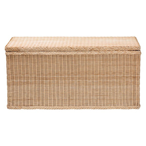 English Elm Bohemian Handcrafted Rattan Round Footstool with Open Lattice Weave and Foam Seat B2750P467836