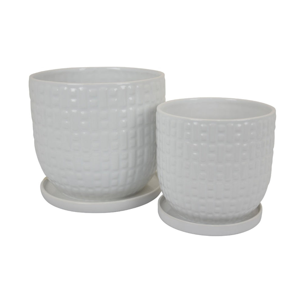 English Elm Leela Ceramic Indoor Planter Set Two White Glazed Pots with Textured Dot Pattern B056P417090
