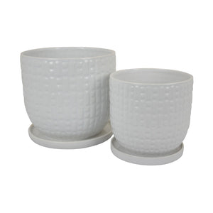 English Elm Leela Ceramic Indoor Planter Set Two White Glazed Pots with Textured Dot Pattern B056P417090