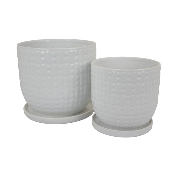 English Elm Leela Ceramic Indoor Planter Set Two White Glazed Pots with Textured Dot Pattern B056P417090