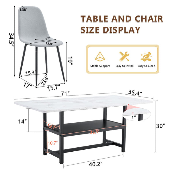 English Elm Table Set With 6 Light Gray Chairs - Modern White Grain Dining Table With Storage & Durable Comfort W1151S04261-GIGA