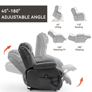 English Elm Dual Motor Power Lift Recliner with Massage Heat and 180 Degree Brown Lounge Chair W1803S00065