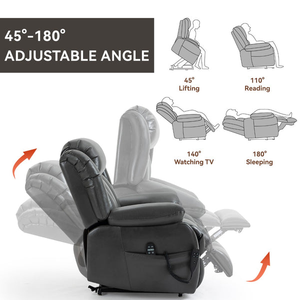 English Elm Dual Motor Power Lift Recliner with Massage Heat and 180 Degree Brown Lounge Chair W1803S00065