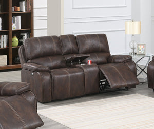 English Elm Modern Power Reclining Loveseat with Usb Charging Console and Leather Look Upholstery B011S02329