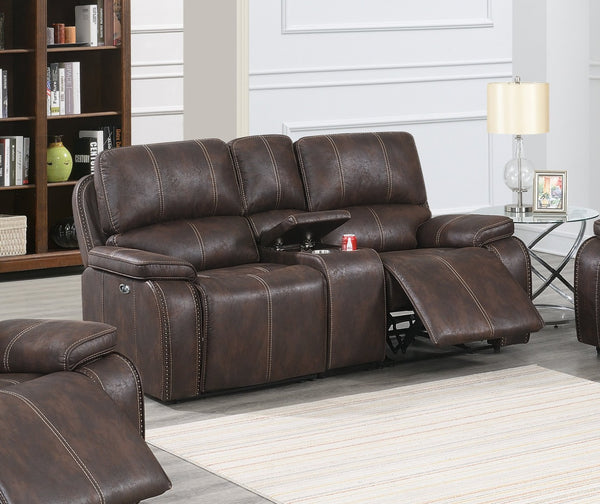 English Elm Modern Power Reclining Loveseat with Usb Charging Console and Leather Look Upholstery B011S02329