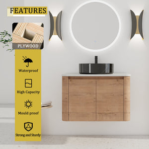 English Elm 30'' Wall-Mounted Bathroom Vanity With Ceramic Sink, Soft-Close Doors & Sleek Modern Design W999S00391