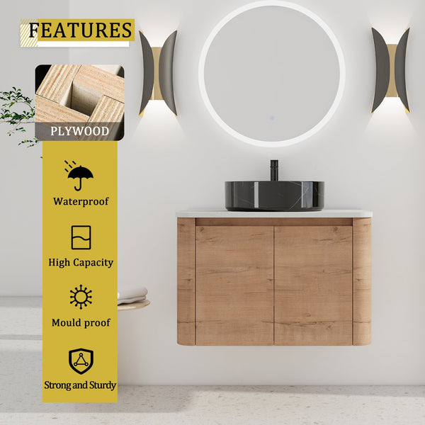 English Elm 30'' Wall-Mounted Bathroom Vanity With Ceramic Sink, Soft-Close Doors & Sleek Modern Design W999S00391