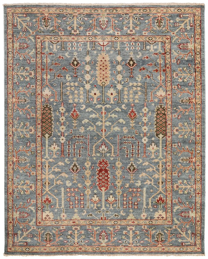 Feizy Rugs Carrington Hand Knotted Premium Wool Rug With Traditional Oushak Motifs And Elegant Fringe Accents Blue,Red,Gold Wool 9826499fblurste50