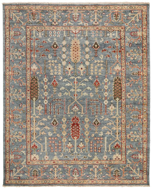 Feizy Rugs Carrington Hand Knotted Premium Wool Rug With Traditional Oushak Motifs And Elegant Fringe Accents Blue,Red,Gold Wool 9826499fblurste50