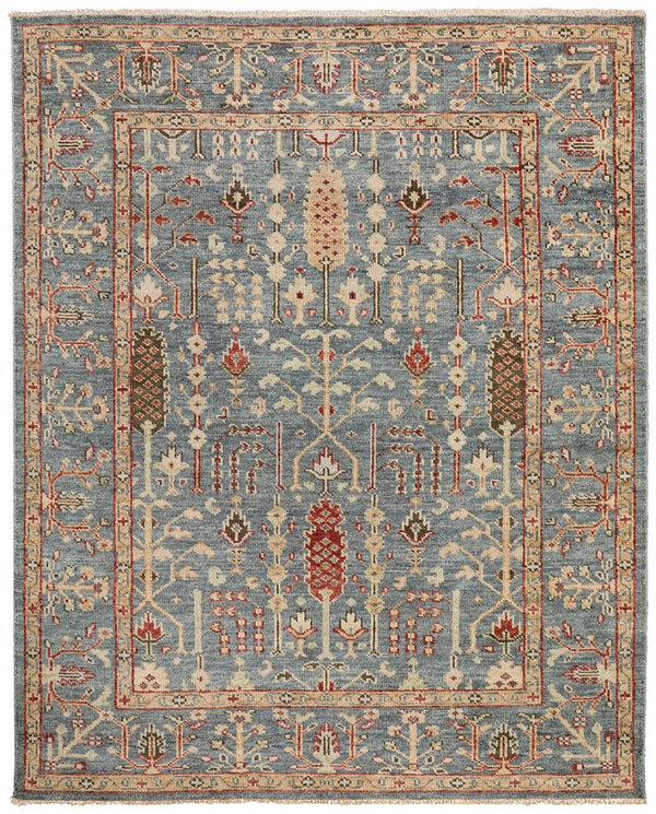 Feizy Rugs Carrington Hand Knotted Premium Wool Rug With Traditional Oushak Motifs And Elegant Fringe Accents Blue,Red,Gold Wool 9826499fblurste50