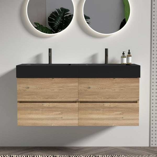 English Elm Grace 48'' Floating Bathroom Vanity With Matte Black Sink & Soft-Close Drawers For Modern Elegance W1865S00167