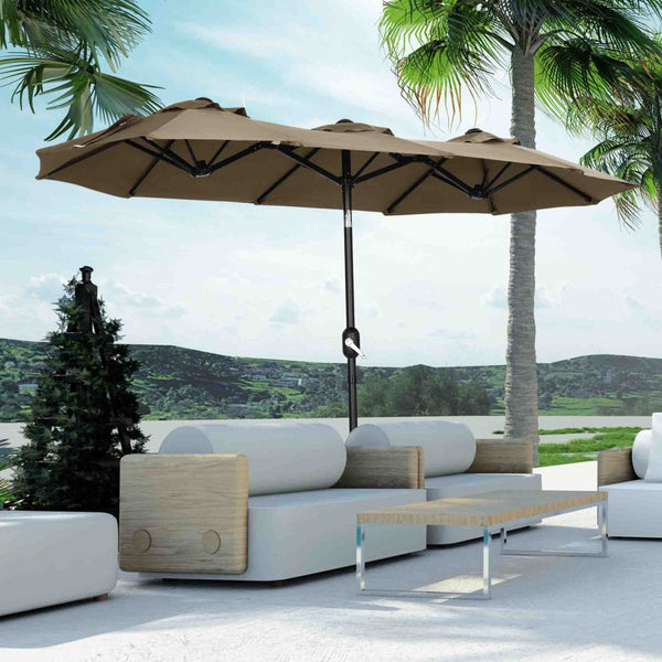 English Elm Outsunny 9.5' Double-Sided Patio Umbrella With Push Button Tilt, Durable Canopy & 12 Ribs For Shade W2225P200477-GIGA