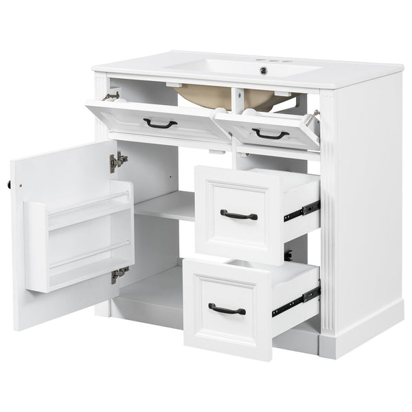English Elm 36 Inch Bathroom Vanity With Sink – Modern Design, Soft-Close Drawers & Adjustable Storage Shelf, White Finish N725P336549K